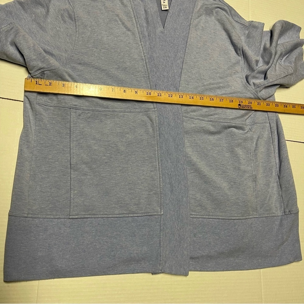 ATHLETA Lotus Wrap Size S/M Heather Blue Short Sleeve Open Front Comfy Cardigan - Picture 8 of 8